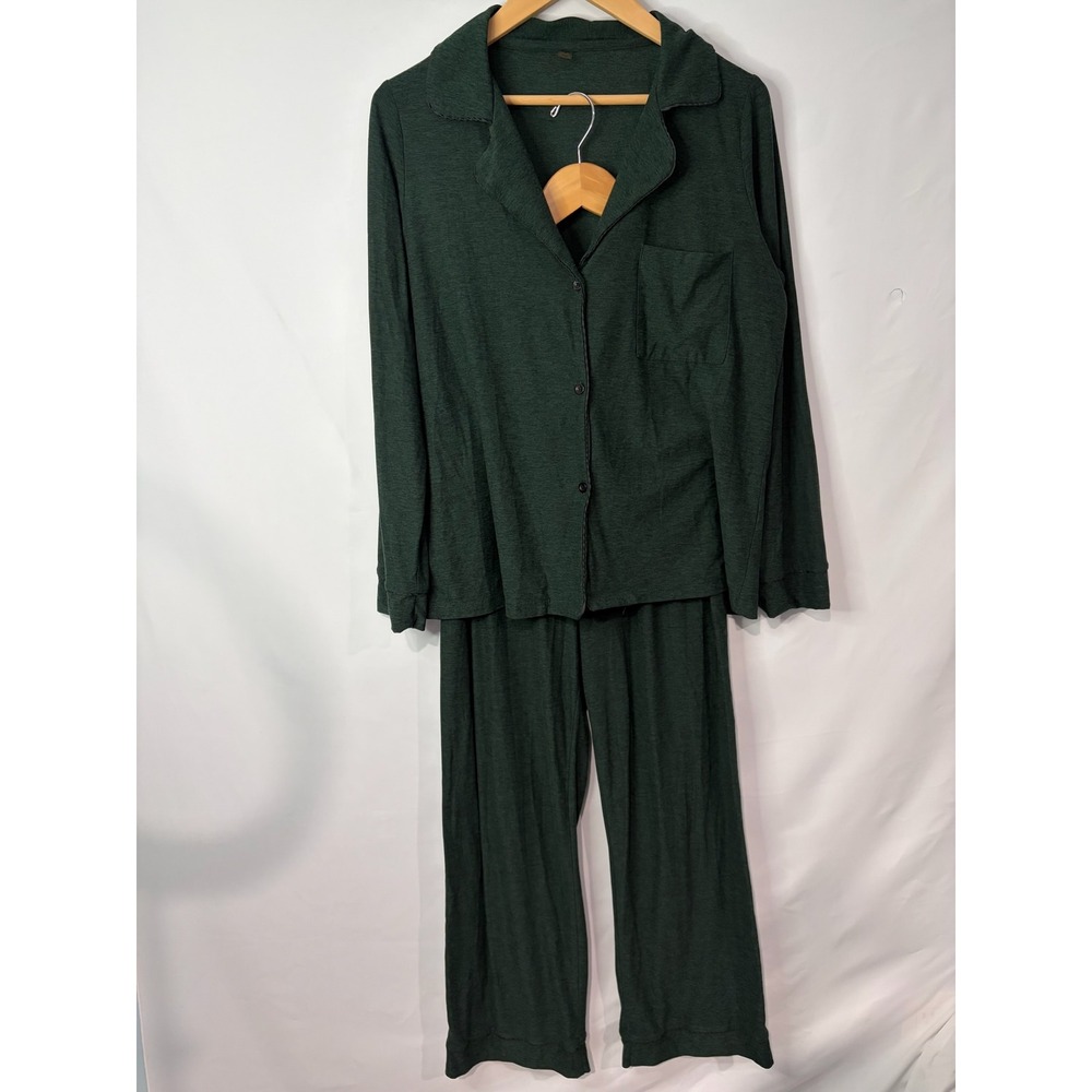 Beyond Yoga Featherweight Forest Green Heathered Pajama Set Wide Leg Sz M Cozy